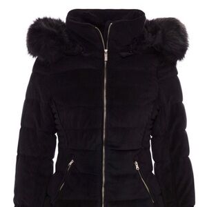 Velvet Puffer  Faux fur lining, With Detachable Hood And Fur